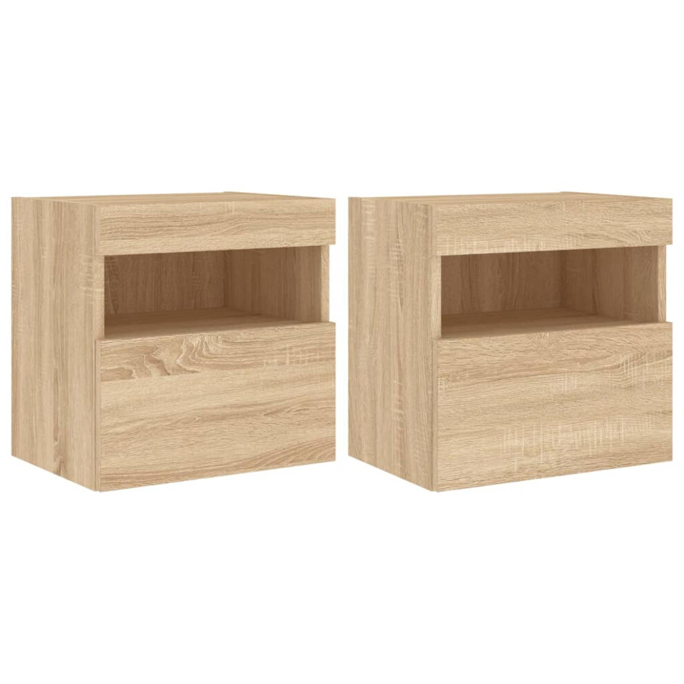 vidaXL TV Wall Cabinets with LED Lights Floating TV Unit 2 pcs Sonoma Oak