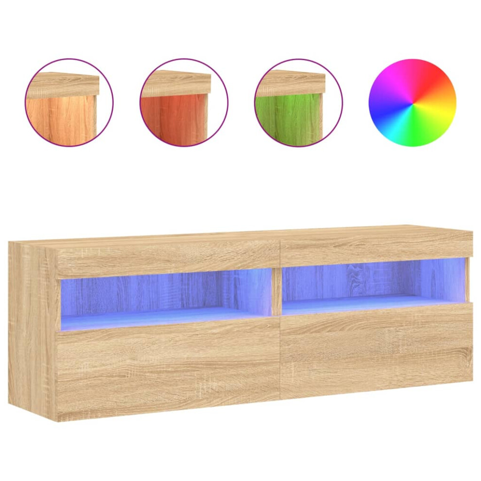 Vidaxl Tv Wall Cabinets With Led Lights Floating Tv Unit 2 Pcs Sonoma Oak