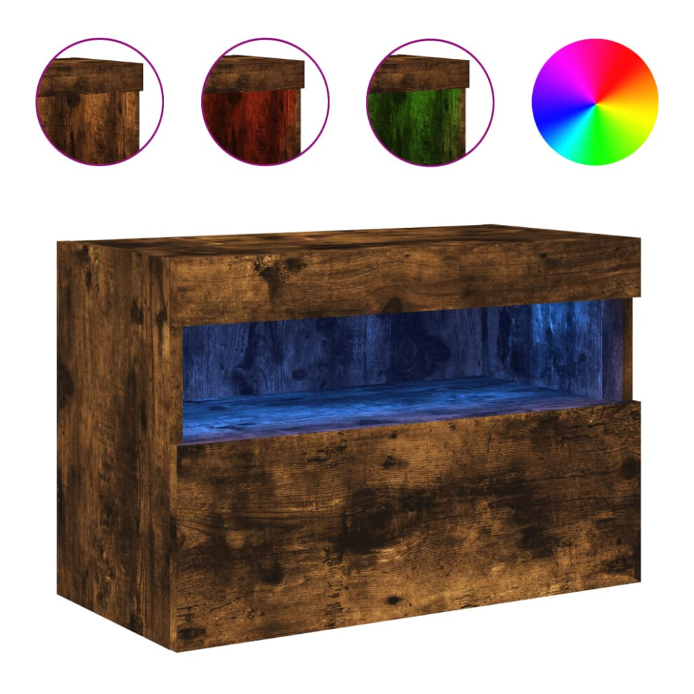 Vidaxl Tv Wall Cabinet With Led Lights Floating Tv Unit Tv Cabinet Smoked Oak