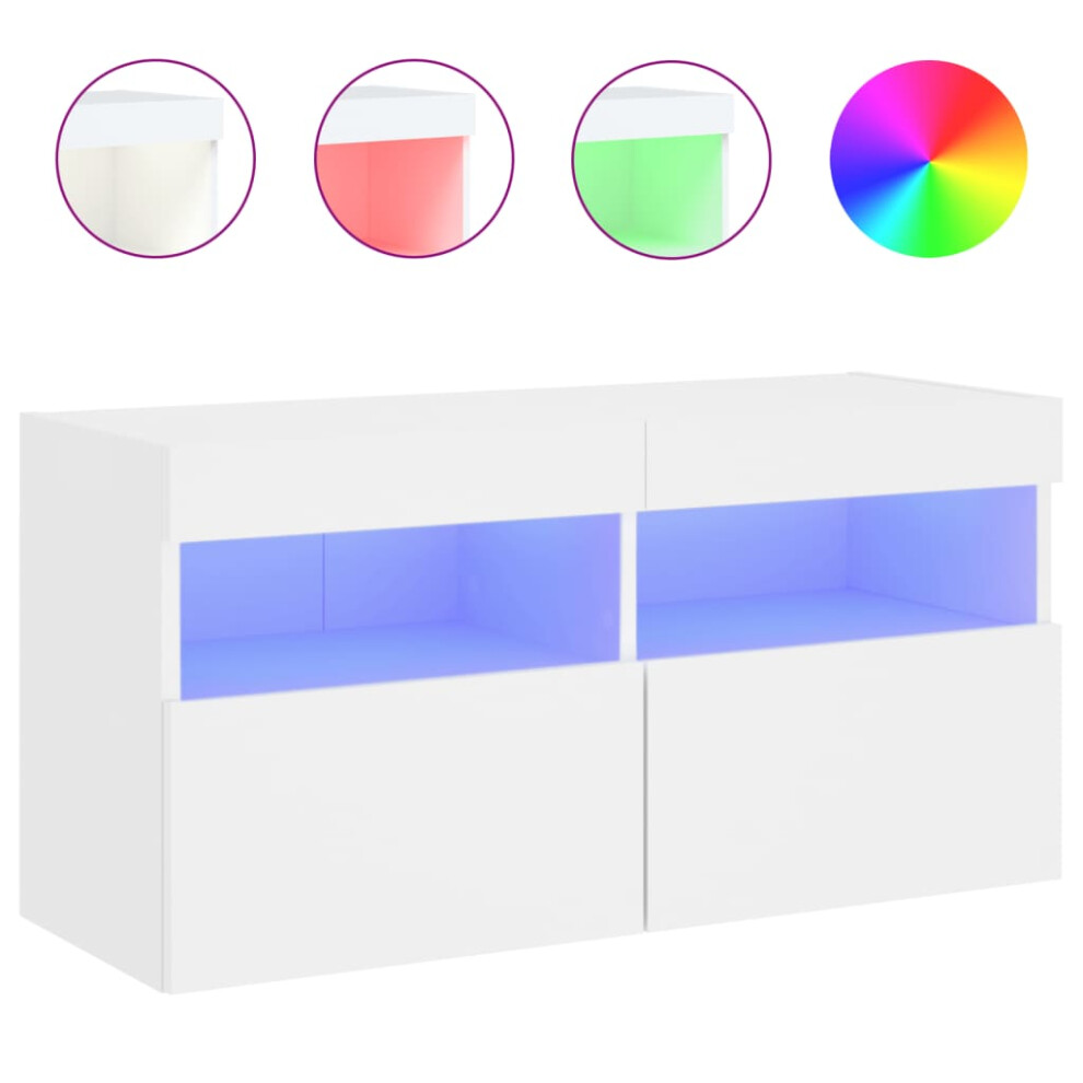 Vidaxl Tv Wall Cabinet With Led Lights Floating Wall Mounted Tv Cabinet White