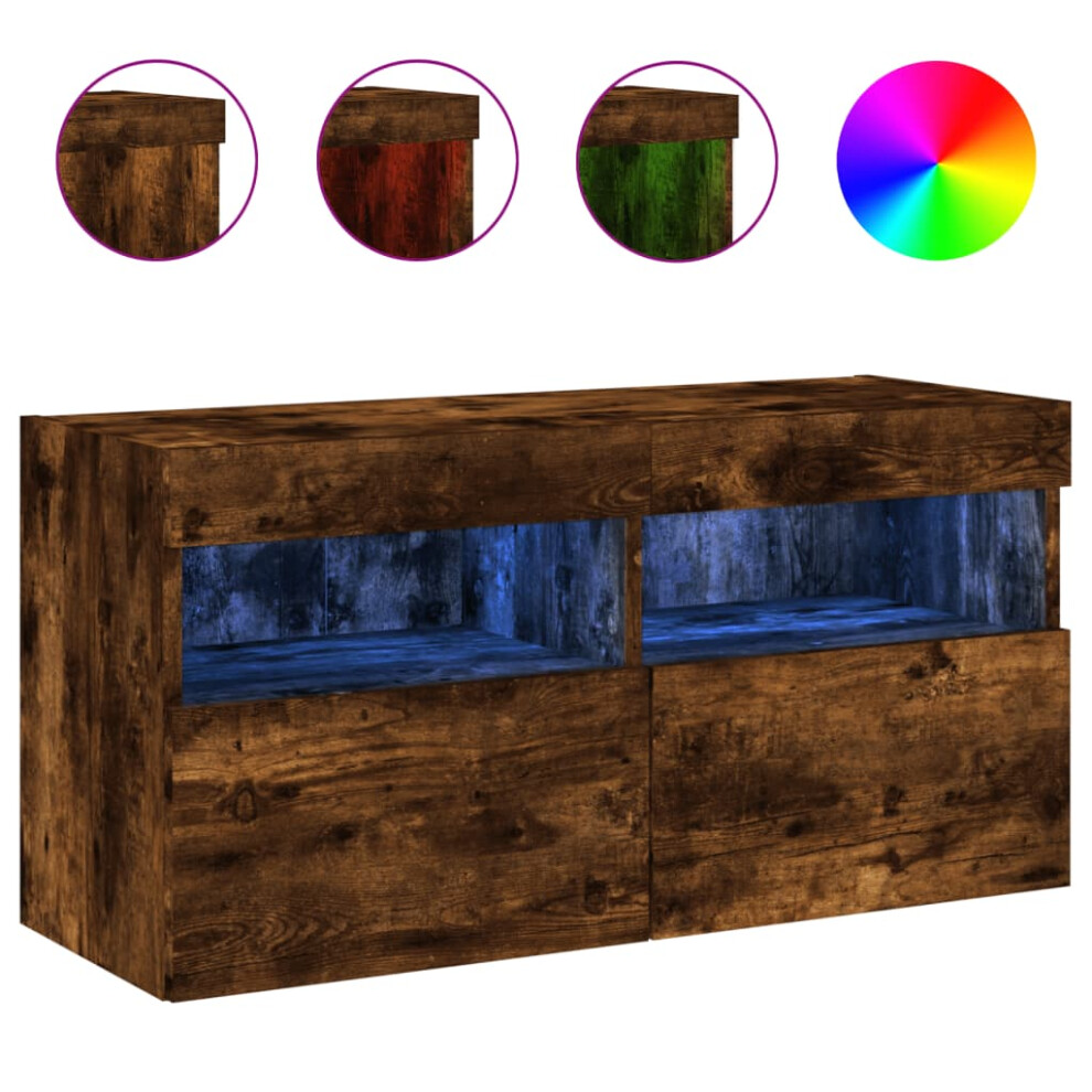 Vidaxl Tv Wall Cabinet With Led Lights Floating Tv Unit Tv Cabinet Smoked Oak