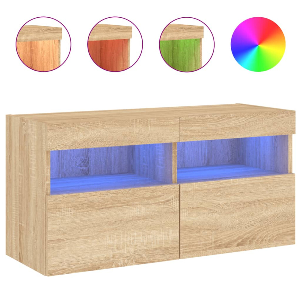 Vidaxl Tv Wall Cabinet With Led Lights Floating Tv Unit Tv Cabinet Sonoma Oak