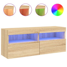 vidaXL TV Wall Cabinet with LED Lights Floating TV Unit TV Cabinet Sonoma Oak