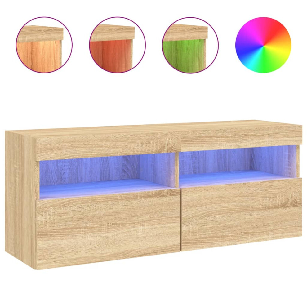 Vidaxl Tv Wall Cabinet With Led Lights Floating Tv Unit Tv Cabinet Sonoma Oak