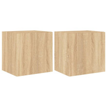 vidaXL TV Wall Cabinets with LED Lights Floating TV Unit 2 pcs Sonoma Oak