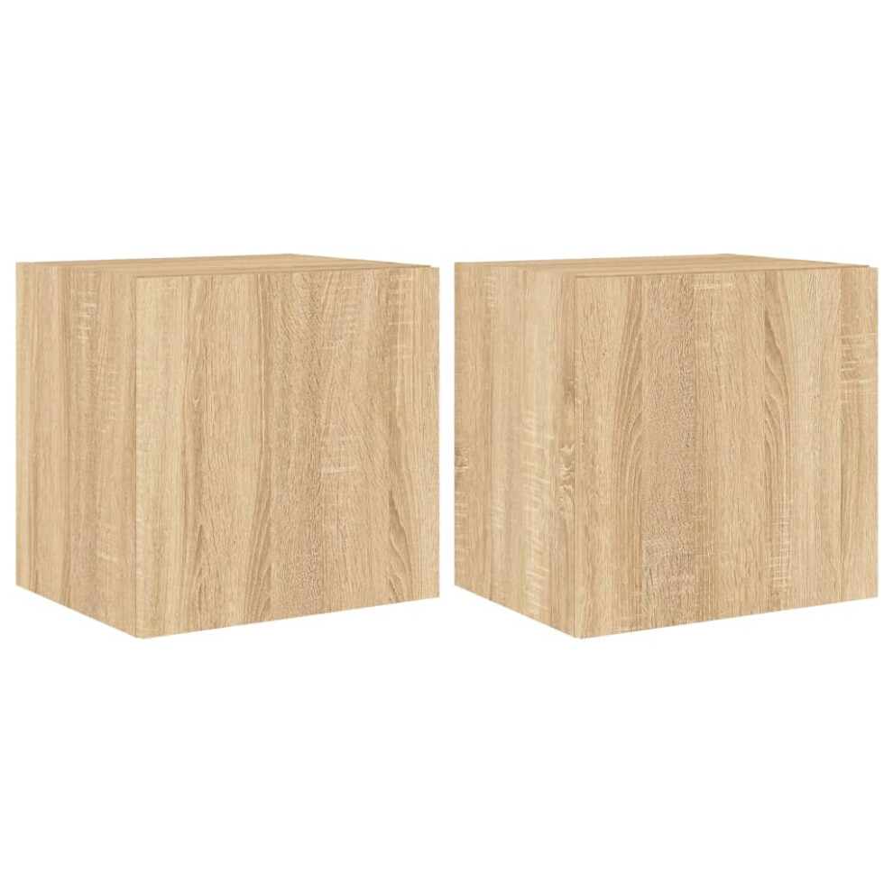 Vidaxl Tv Wall Cabinets With Led Lights Floating Tv Unit 2 Pcs Sonoma Oak