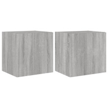 vidaXL TV Wall Cabinets with LED Lights Floating TV Unit 2 pcs Grey Sonoma