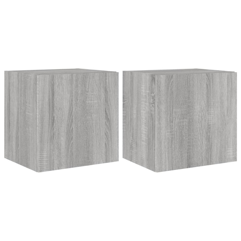 Vidaxl Tv Wall Cabinets With Led Lights Floating Tv Unit 2 Pcs Grey Sonoma