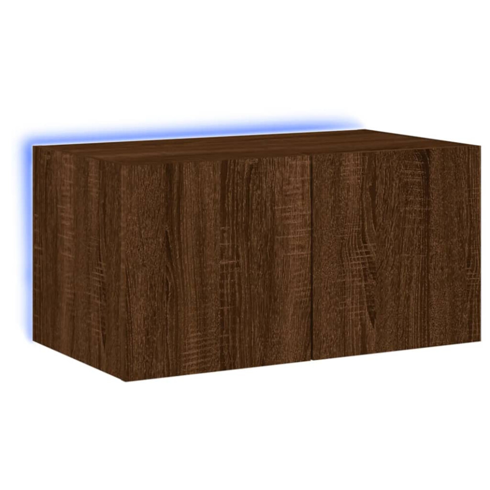 vidaXL TV Wall Cabinet with LED Lights Floating TV Unit TV Cabinet Brown Oak