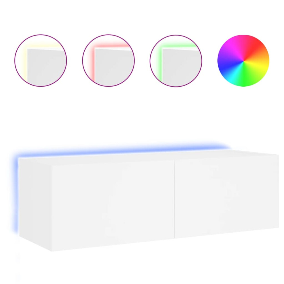Vidaxl Tv Wall Cabinet With Led Lights Floating Wall Mounted Tv Cabinet White