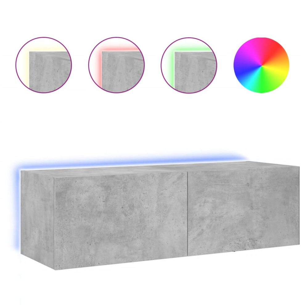 VIDAXL TV Wall Cabinet with LED Lights - Engineered Wood - Grey - 100x35x31 cm - Image 2