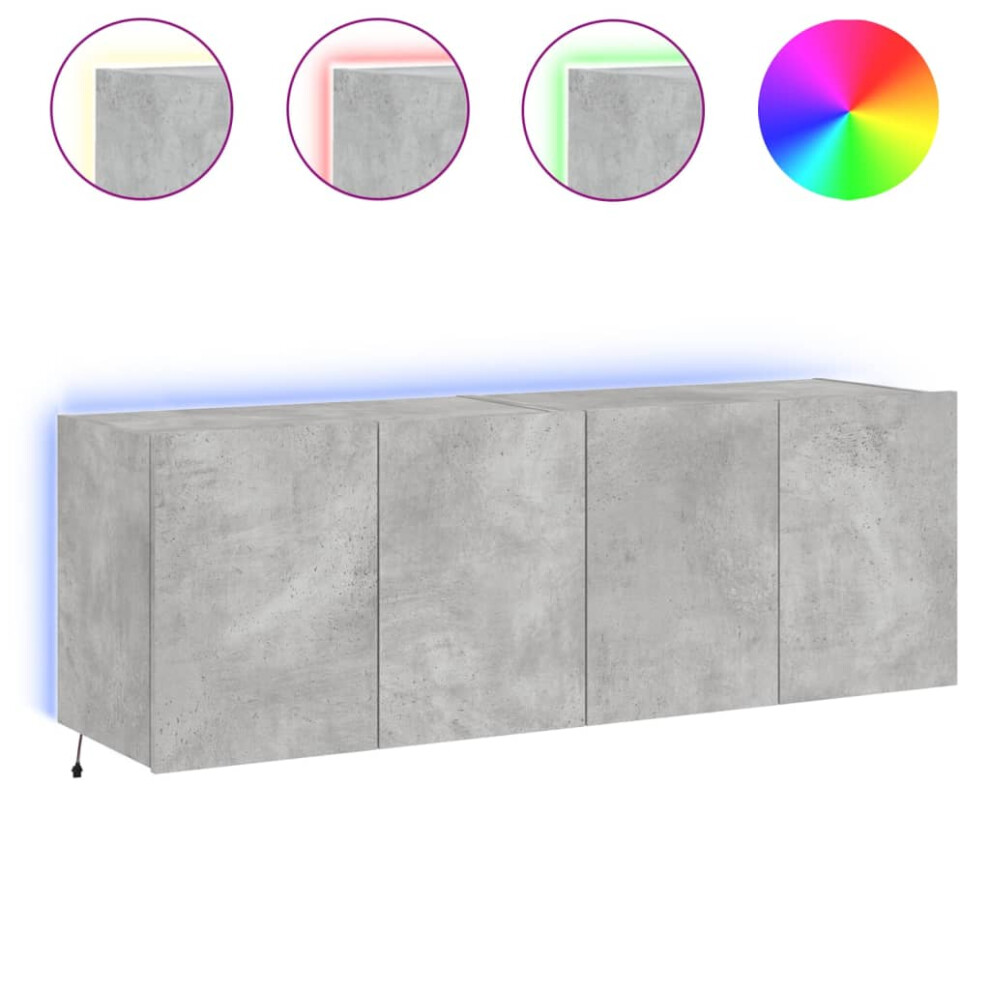 vidaXL TV Wall Cabinets with LED Lights Floating TV Unit 2 pcs Concrete Grey