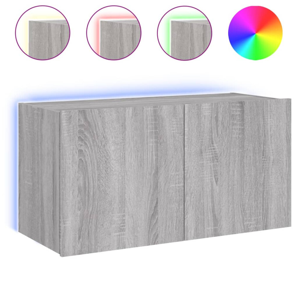 vidaXL TV Wall Cabinet with LED Lights Floating TV Unit TV Cabinet Grey Sonoma