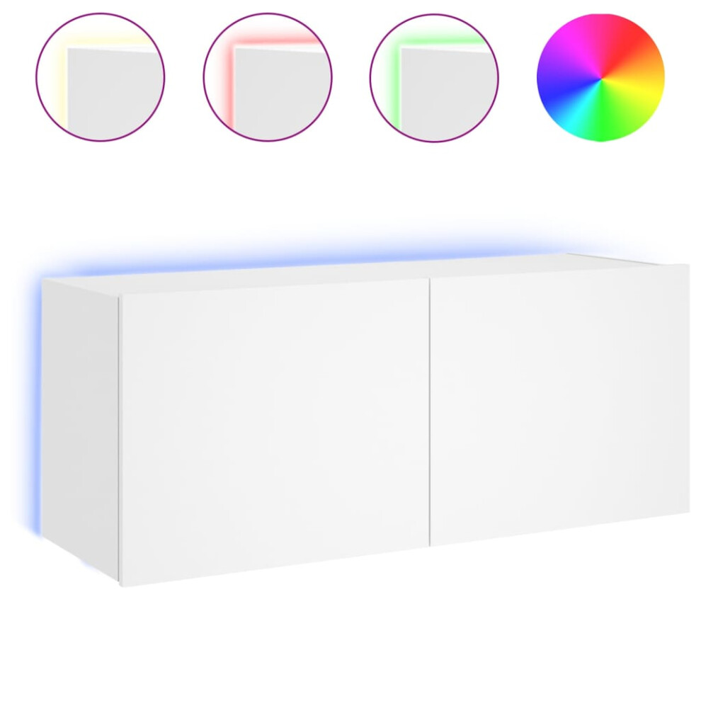 Vidaxl Tv Wall Cabinet With Led Lights Floating Wall Mounted Tv Cabinet White