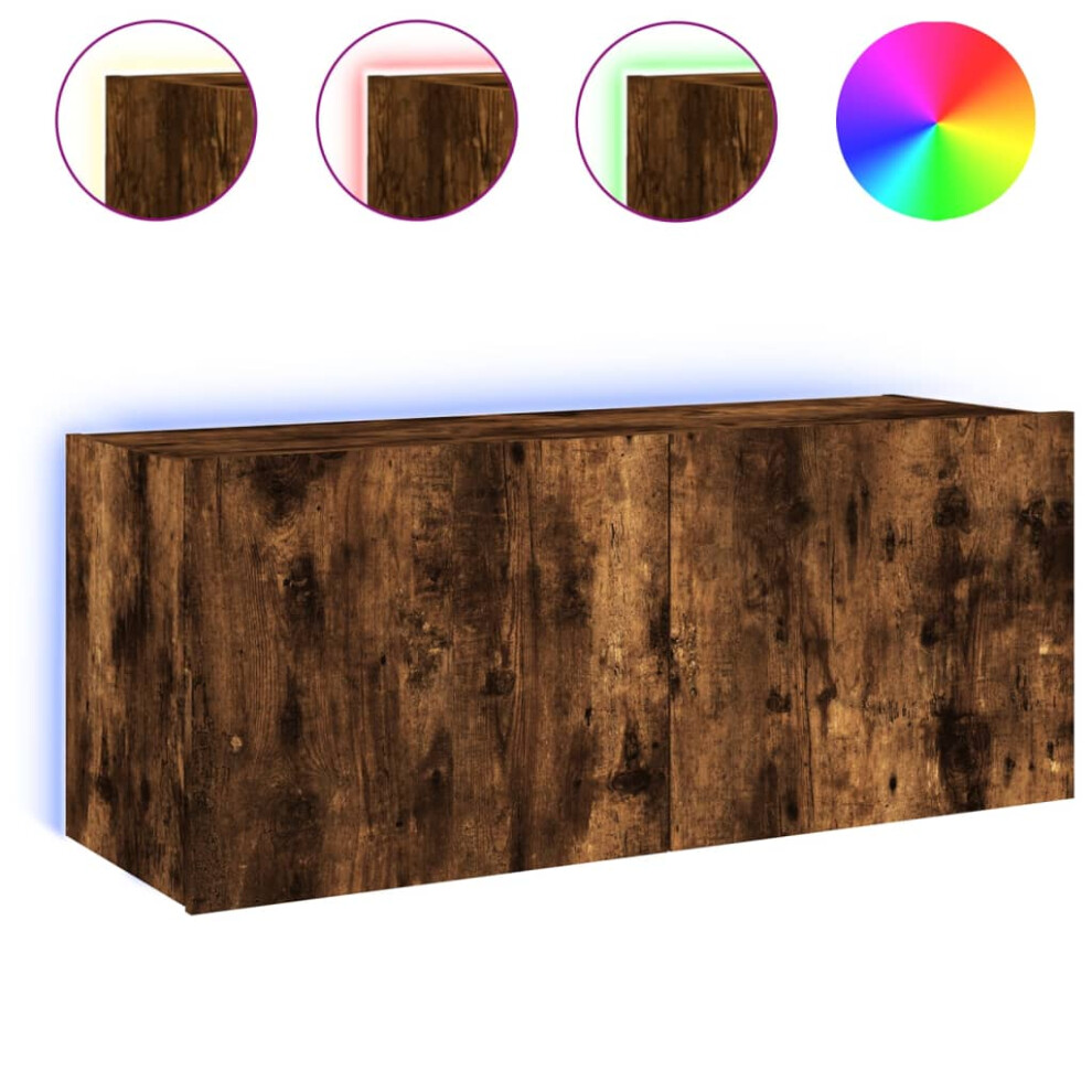 Vidaxl Tv Wall Cabinet With Led Lights Floating Tv Unit Tv Cabinet Smoked Oak