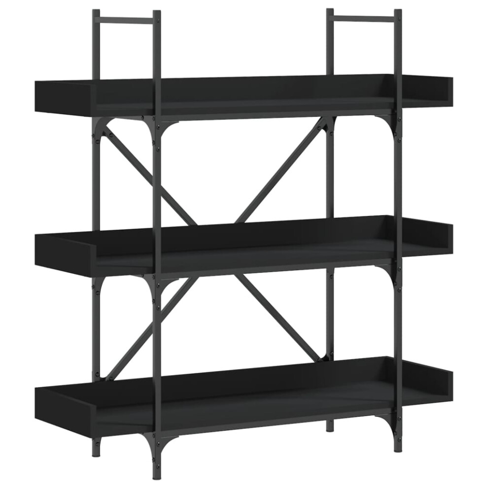 Vidaxl Bookcase 3-Tier Bookshelf Storage Cabinet Rack Black Engineered Wood
