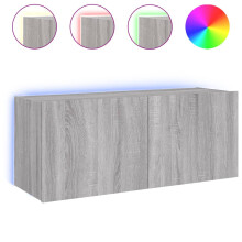 vidaXL TV Wall Cabinet with LED Lights Floating TV Unit TV Cabinet Grey Sonoma