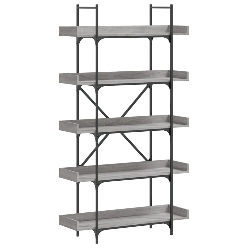 vidaXL Bookcase 5-Tier Bookshelf Storage Cabinet Grey Sonoma Engineered Wood