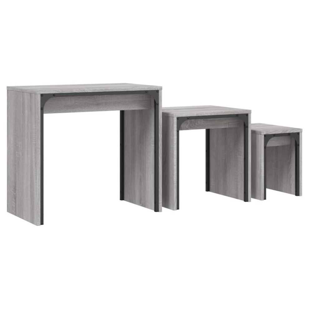 Vidaxl Nesting Coffee Tables Nestinge Table 3 Pcs Grey Sonoma Engineered Wood Brown,Grey