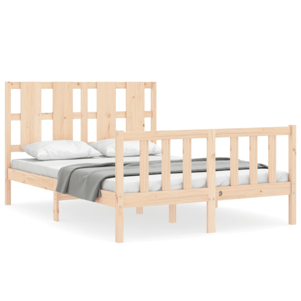 vidaXL Bed Frame Bed Base Wooden Platform Bed with Headboard Double Solid Wood