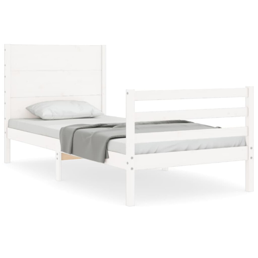 vidaXL Bed Frame Bed Base with Headboard Bedstead 100x200 cm White Solid Wood