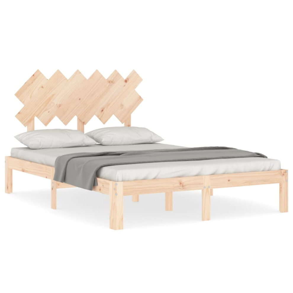 vidaXL Bed Frame Bed Base Platform Bed with Headboard Small Double Solid Wood