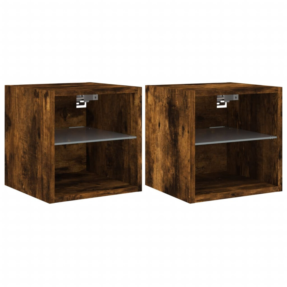 vidaXL TV Wall Cabinets with LED Lights Floating TV Unit 2 pcs Smoked Oak