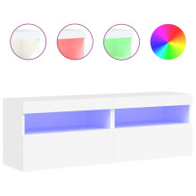 vidaXL 2-Piece White TV Wall Cabinets with RGB LED Lights - Wall-Mounted Media Units
