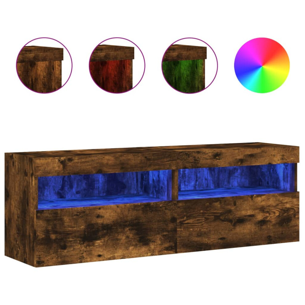 Vidaxl Tv Wall Cabinets With Led Lights Floating Tv Unit 2 Pcs Smoked Oak