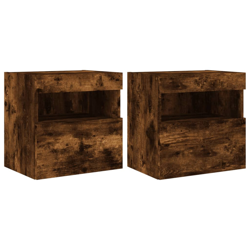 Vidaxl Tv Wall Cabinets With Led Lights Floating Tv Unit 2 Pcs Smoked Oak