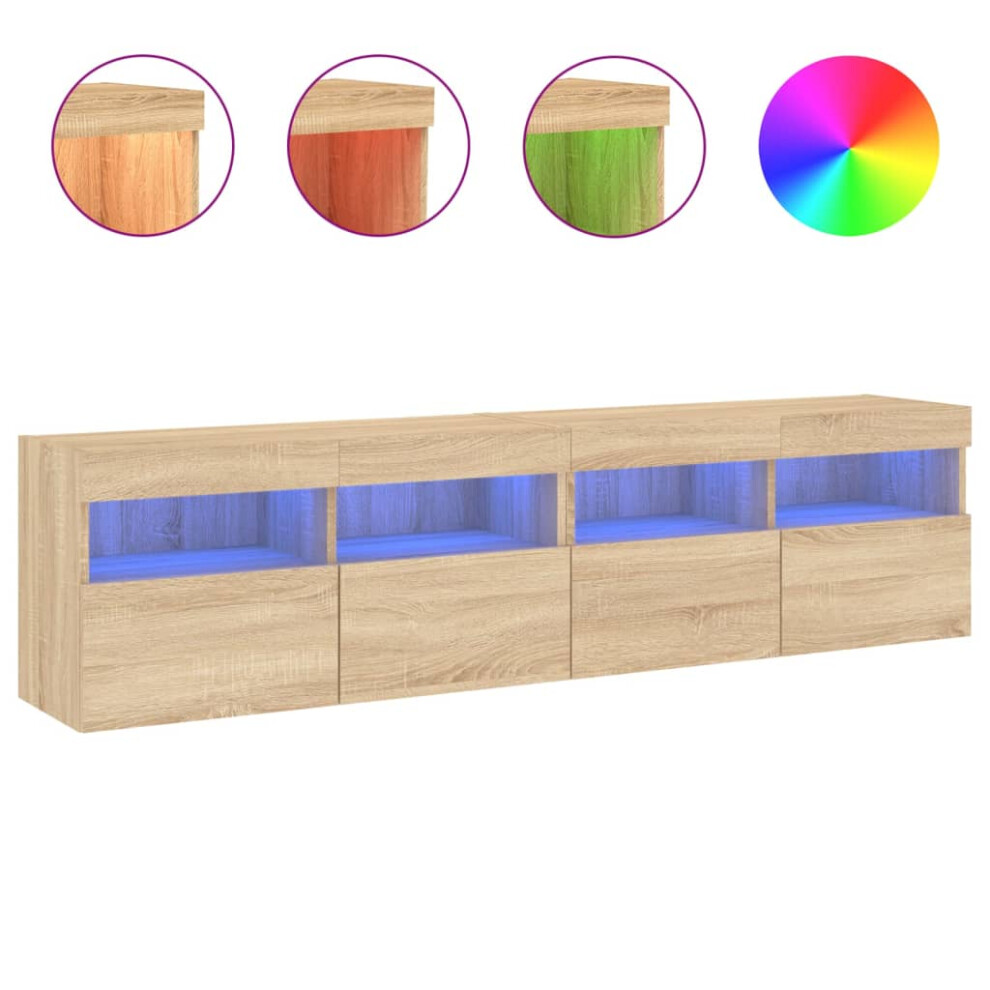 Vidaxl Tv Wall Cabinets With Led Lights Floating Tv Unit 2 Pcs Sonoma Oak