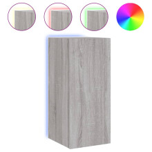 vidaXL TV Wall Cabinet with LED Lights Floating TV Unit TV Cabinet Grey Sonoma