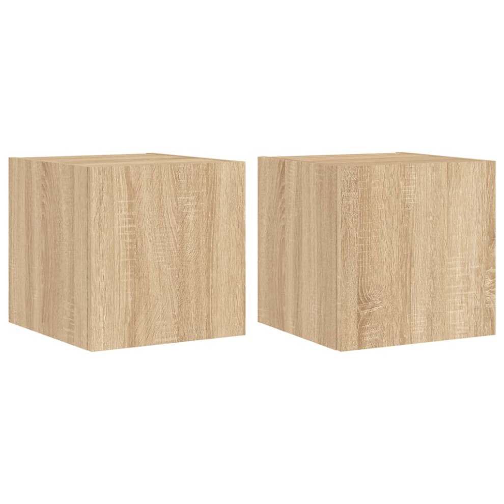 Vidaxl Tv Wall Cabinets With Led Lights Floating Tv Unit 2 Pcs Sonoma Oak