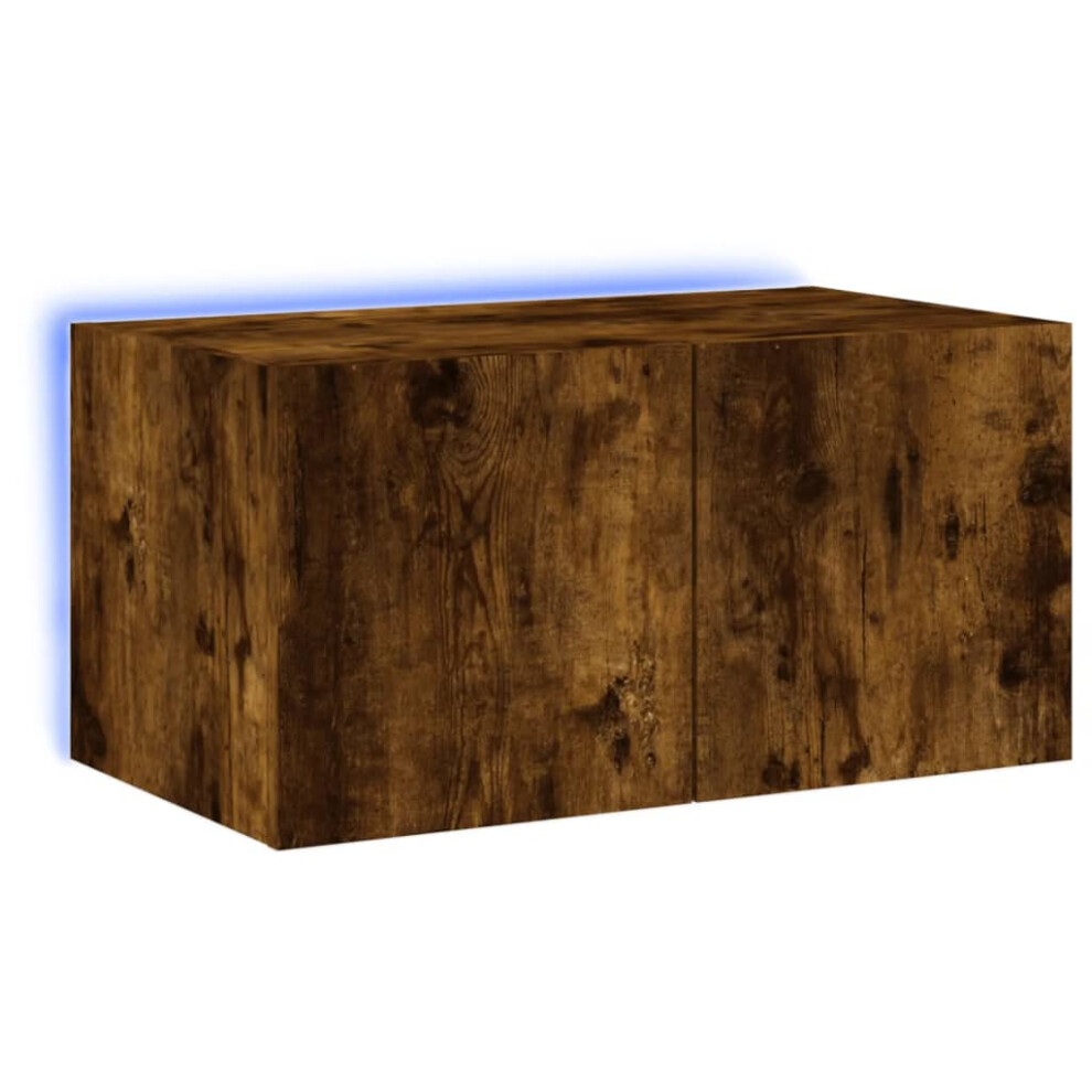 vidaXL TV Wall Cabinet with LED Lights Floating TV Unit TV Cabinet Smoked Oak