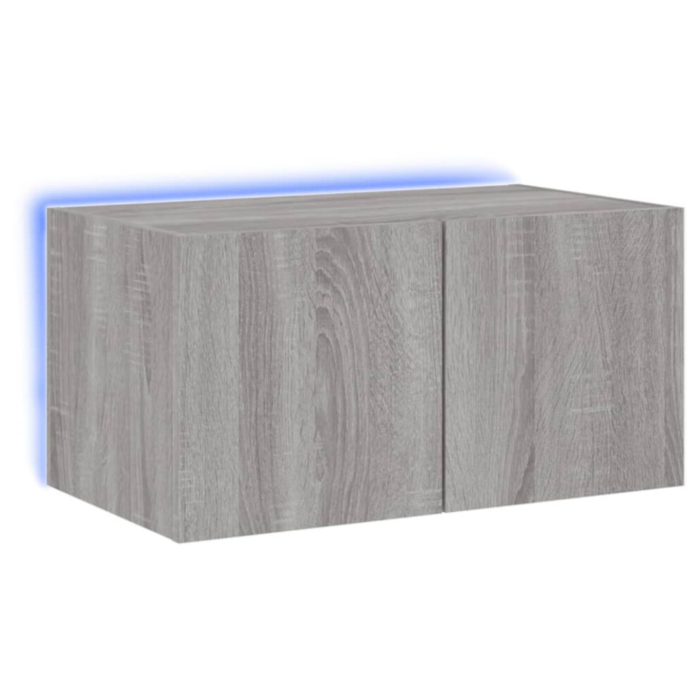 vidaXL TV Wall Cabinet with LED Lights Floating TV Unit TV Cabinet Grey Sonoma