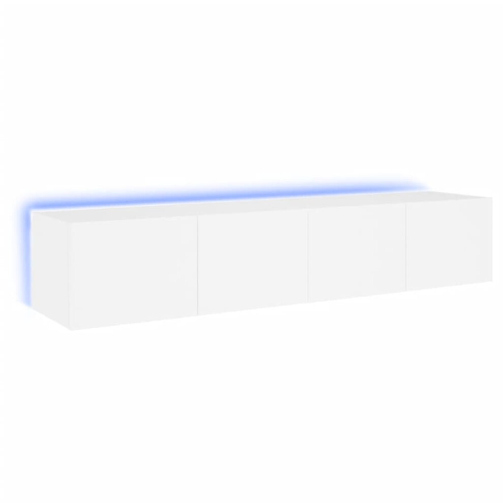 Vidaxl 2-Pack White Wall-Mounted Tv Cabinets With Rgb Led Lights – Engineered Wood, Space-Saving Storage