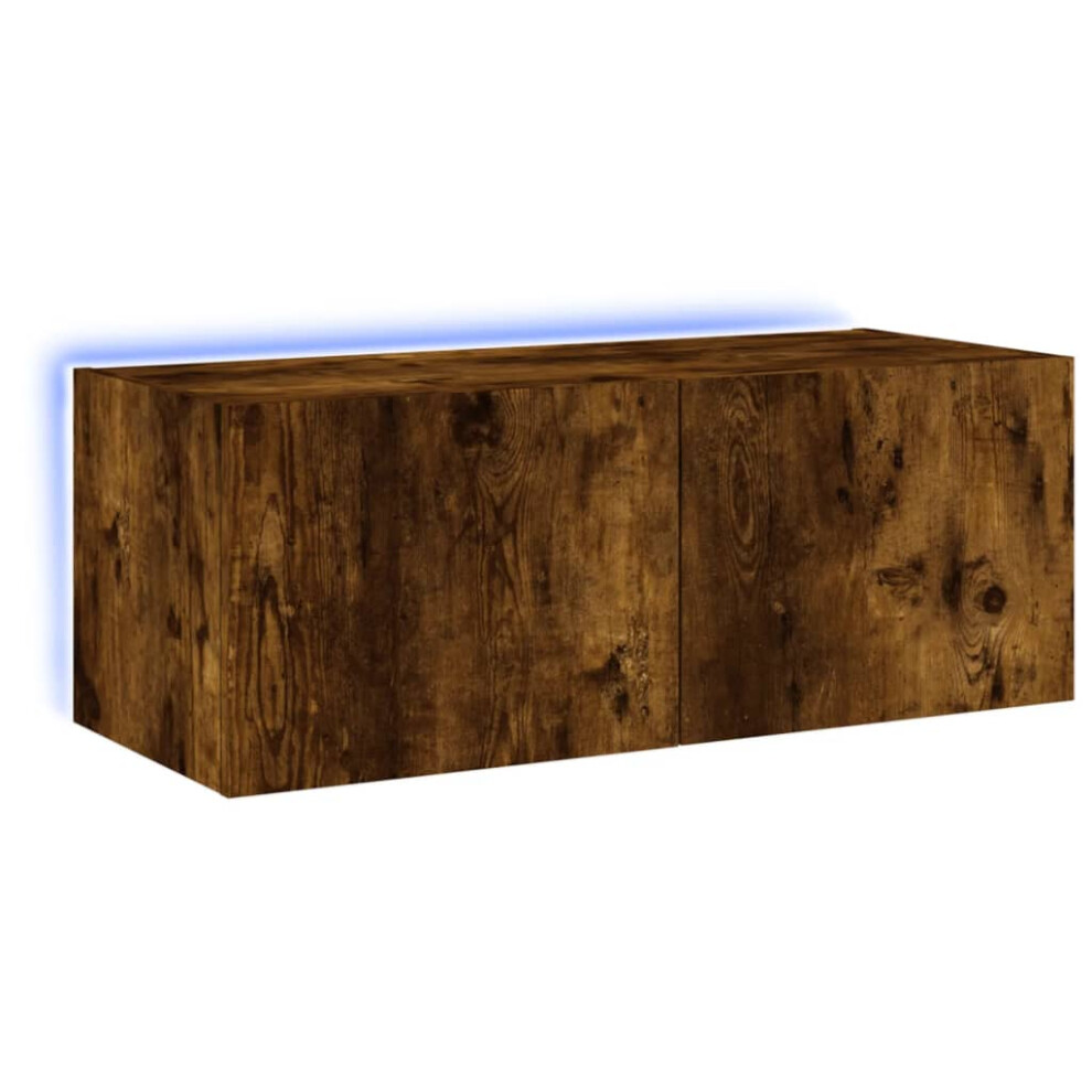 Vidaxl Tv Wall Cabinet With Led Lights Floating Tv Unit Tv Cabinet Smoked Oak