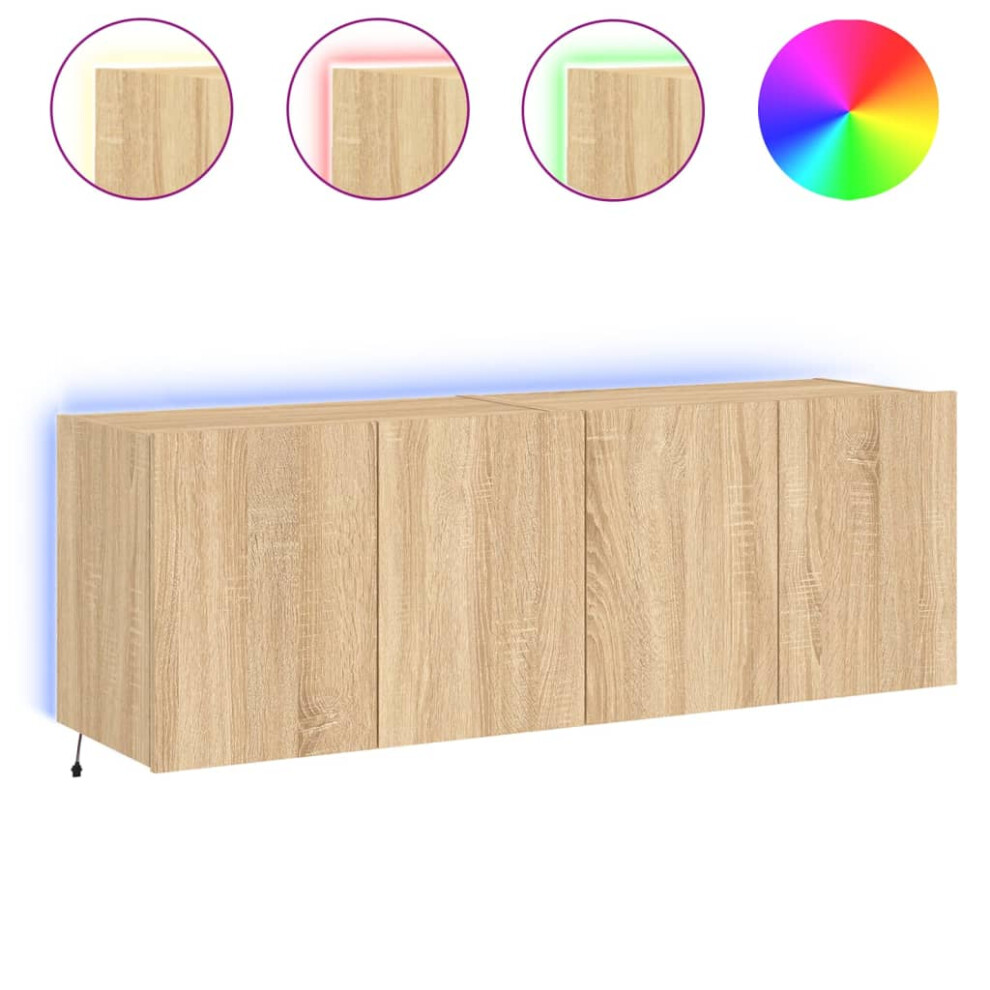 vidaXL TV Wall Cabinets with LED Lights Floating TV Unit 2 pcs Sonoma Oak