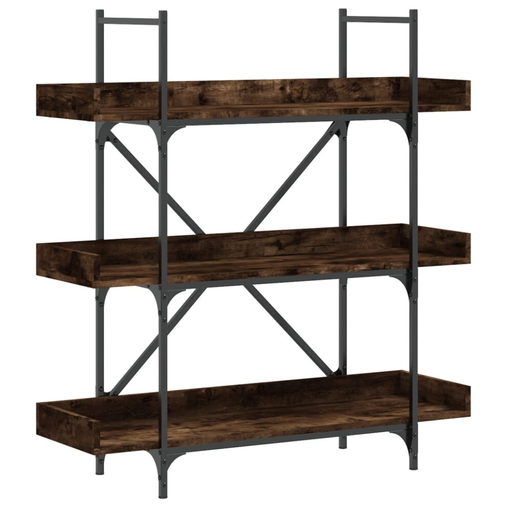 Vidaxl Bookcase 3-Tier Bookshelf Storage Cabinet Smoked Oak Engineered Wood
