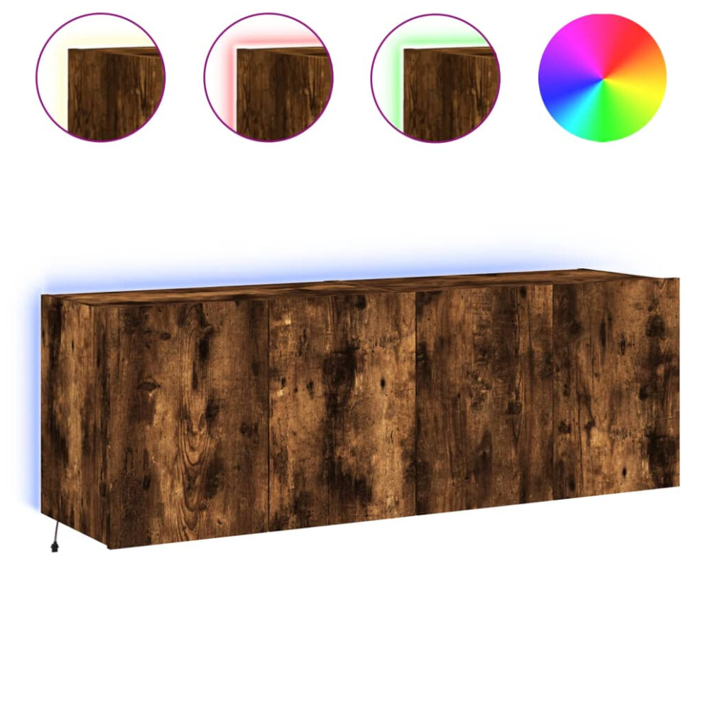 Vidaxl Tv Wall Cabinets With Led Lights Floating Tv Unit 2 Pcs Smoked Oak