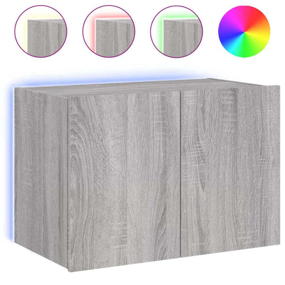 Vidaxl Tv Wall Cabinet With Led Lights Floating Tv Unit Tv Cabinet Grey Sonoma