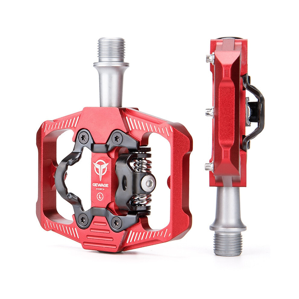 (Red) New Mountain Bike Pedals Dual-use SPD Self-locking Turn Flat Pedal Ultralight