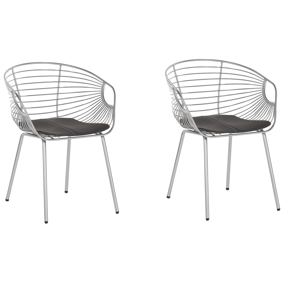 Set of 2 Dining Chairs HOBACK Metal Silver