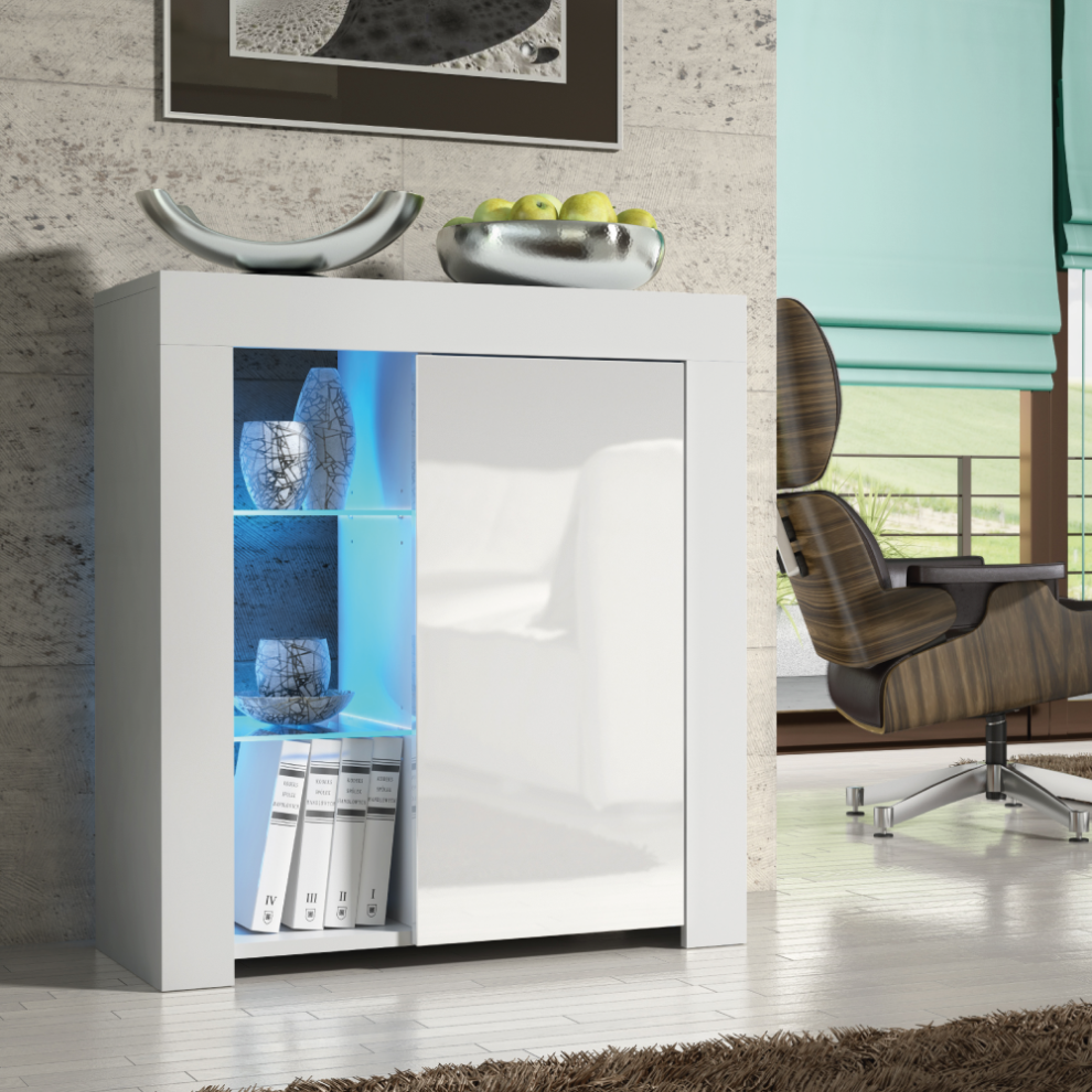 Serene 83cm Sideboard LED - White Gloss Doors