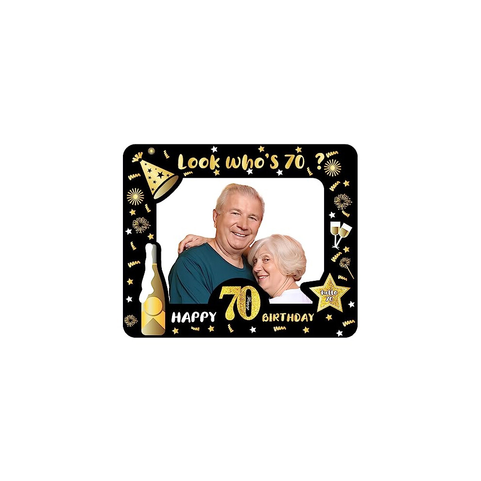 YAAVAAW Happy 70th Birthday Photo Booth Props Photo Frame,Black Gold ...