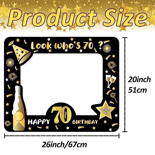 YAAVAAW Happy 70th Birthday Photo Booth Props Photo Frame,Black Gold ...