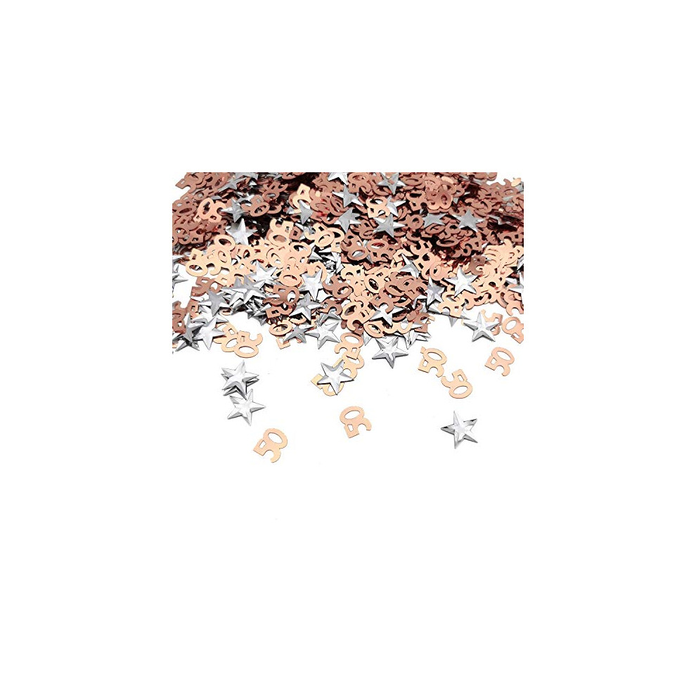 iZoeL 50th Rose Gold Table Confetti Bag 30g incl. 50th Birthday Confetti (1000pcs) Silver Star Confetti Sequin(200pcs) for 50th Birthday Party Wedding