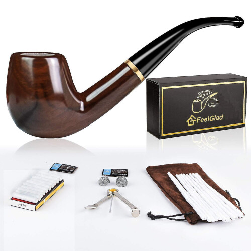 Tobacco Pipe Ebony Smoking Pipe With 10 Filter Element   Scraper   High Grade Pipe