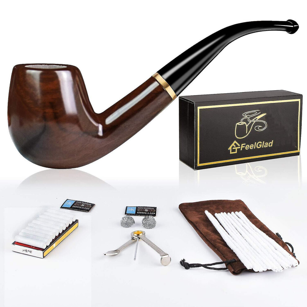 Tobacco Pipe Ebony Smoking Pipe With 10 Filter Element   Scraper   High Grade Pipe