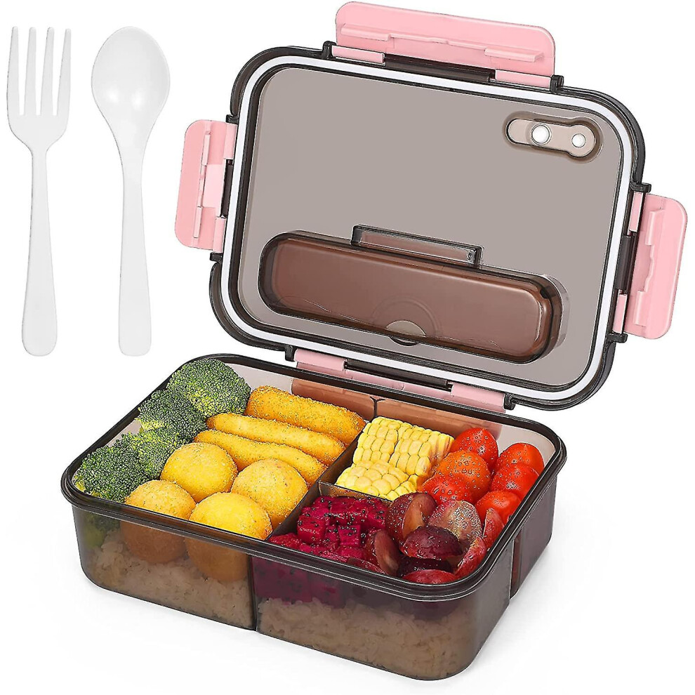 Bento Box Adults Lunch Box And Children ,takeaway Plastic Lunch Box And Food Storage Box ,versatile 3 Compartment Bento-style- 1500ml -with Spoon And